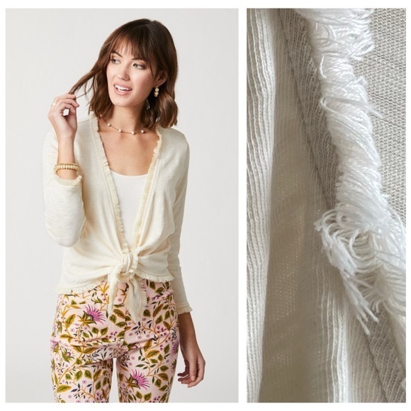 Spartina 449 Sweaters - Spartina 449 Cream White Clara Convertible Fringe Cardigan Sweater XS